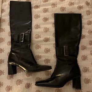 Womens Nine West Size 6 Tall Black heeled boots with buckle/Sexy fall boots 👢